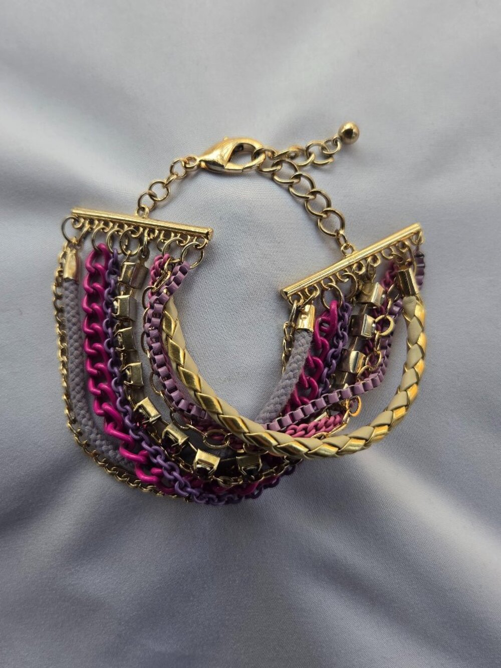 Lane Bryant Plus Gold Multi Strand Braided Fabric Chain Link Statement Bracelet